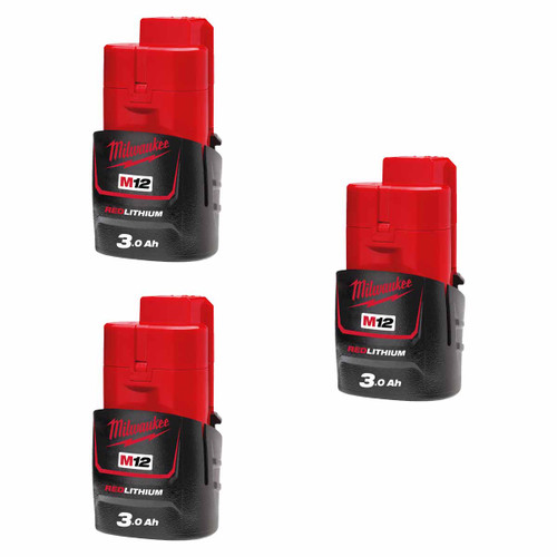 Milwaukee 4932451388X3 M12 B3 12V 3.0Ah REDLITHIUM™ Battery (Pack of 3)